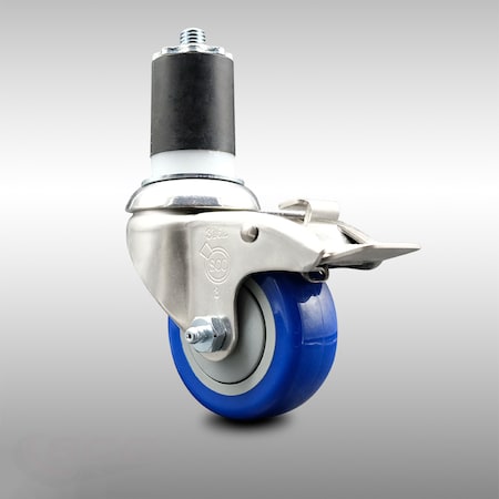 Service Caster 3 Inch 316SS Blue Poly Swivel 1-3/4 Inch Expanding Stem Caster Lock Brake SCC SCC-SS316TTLEX20S314-PPUB-BLUE-134